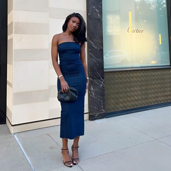 Zara * FITTED  DENIM DRESS BLUE - Picture 2 of 16